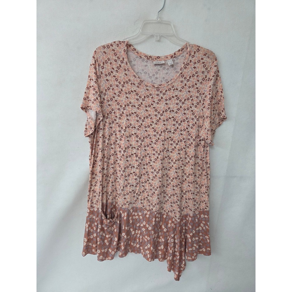 LOGO Lori Goldstein Women Pink Floral Asymmetrical Tunic Top 1X Rayon A290240